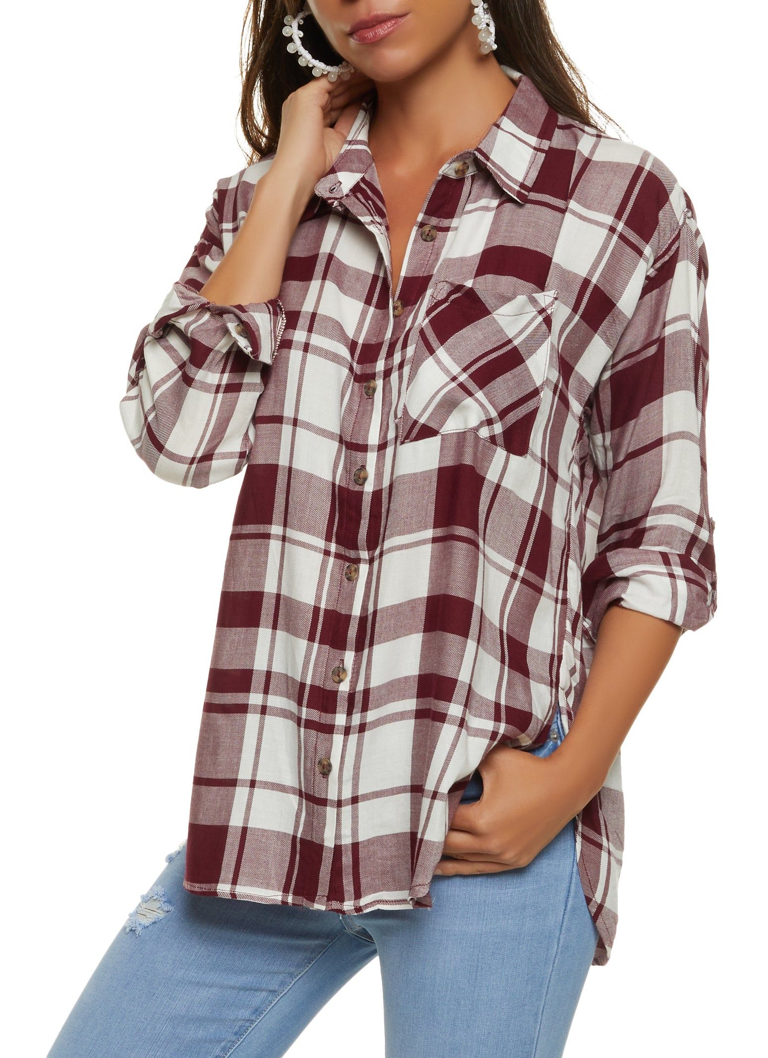 Plaid Long Sleeve Button Front Shirt sold by Rainbow