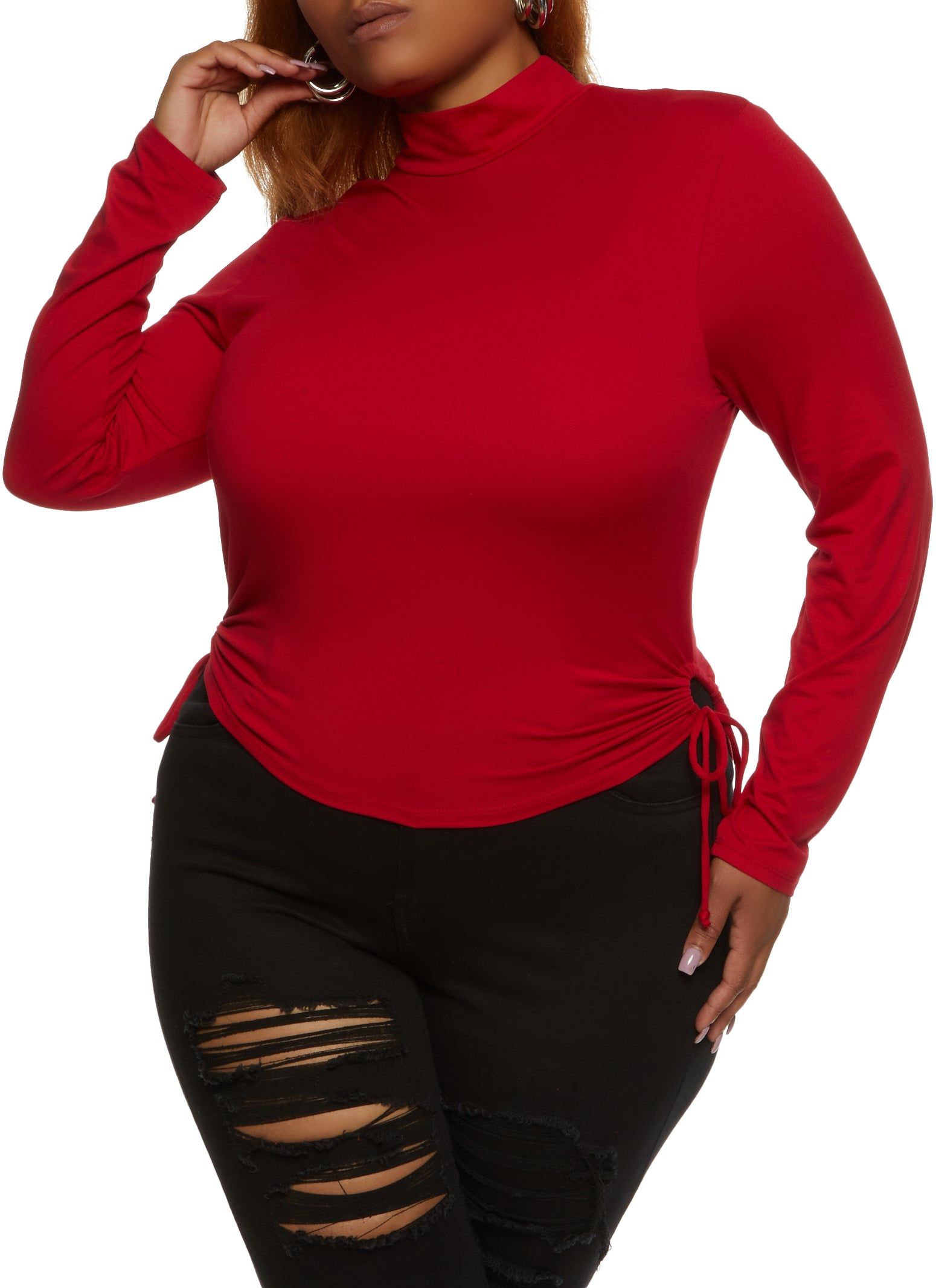 Plus Size Mock Neck Side Tie Long Sleeve Top sold by Rainbow