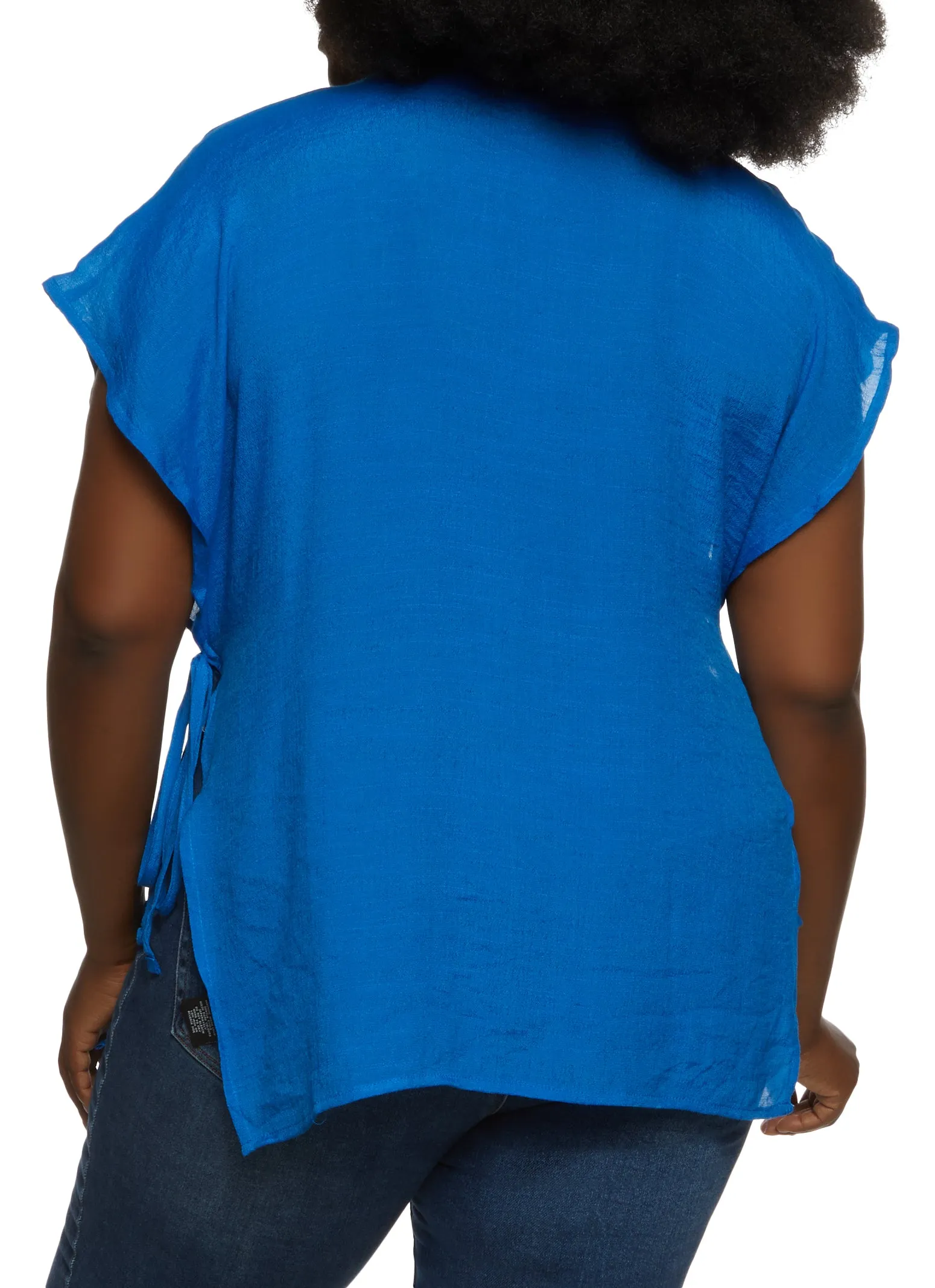 Plus Size Solid Open Side Tie Button Front Top sold by Rainbow product image thumbnail 2