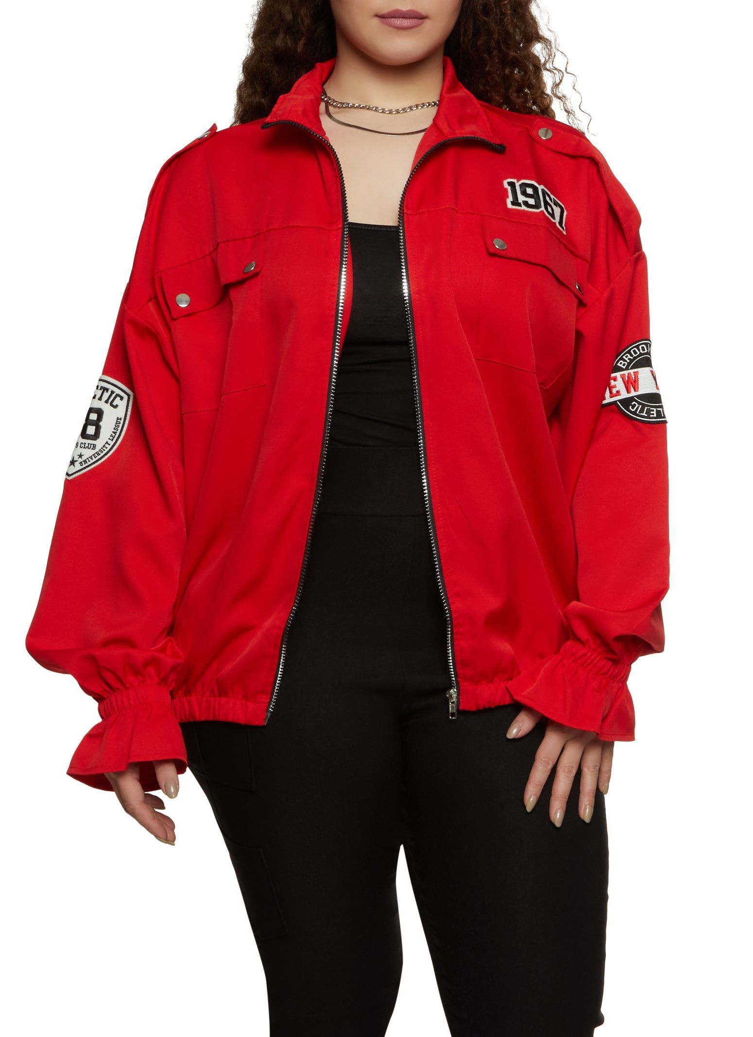 Plus Size 1967 New York Patch Graphic Jacket sold by Rainbow