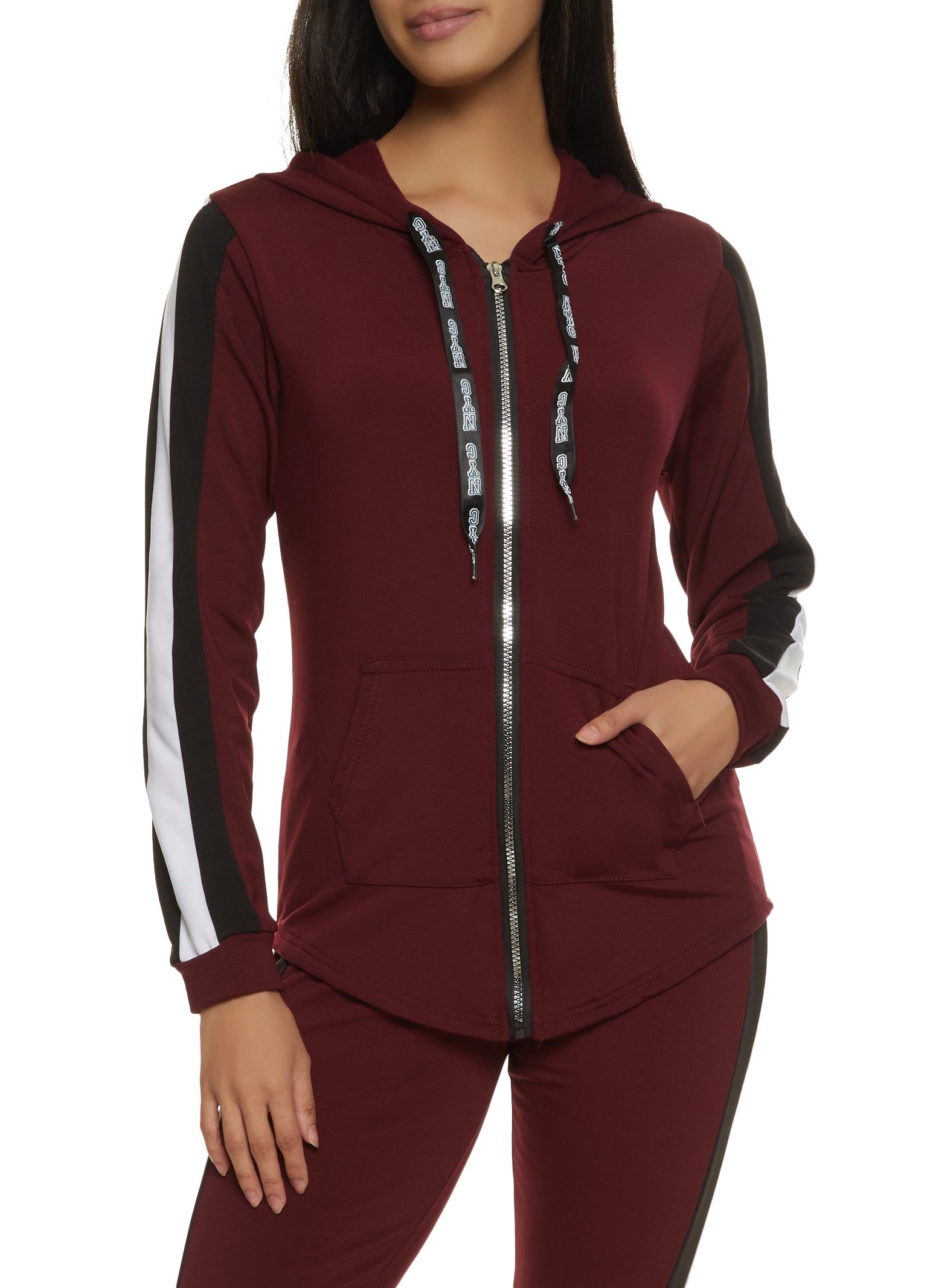 Striped Zip Front Hooded Track Jacket sold by Rainbow