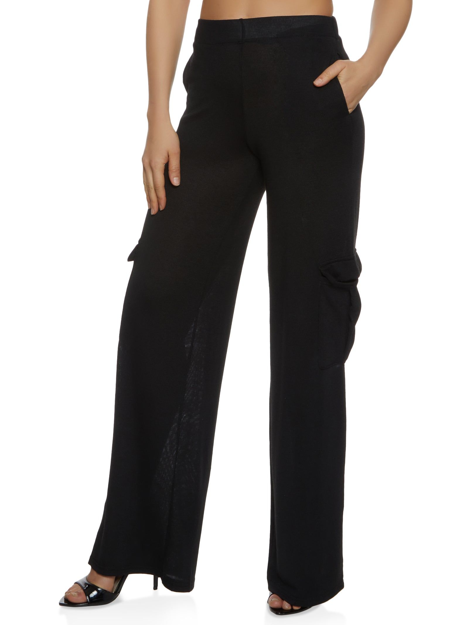 Brushed Knit Cargo Pocket Wide Leg Pants sold by Rainbow
