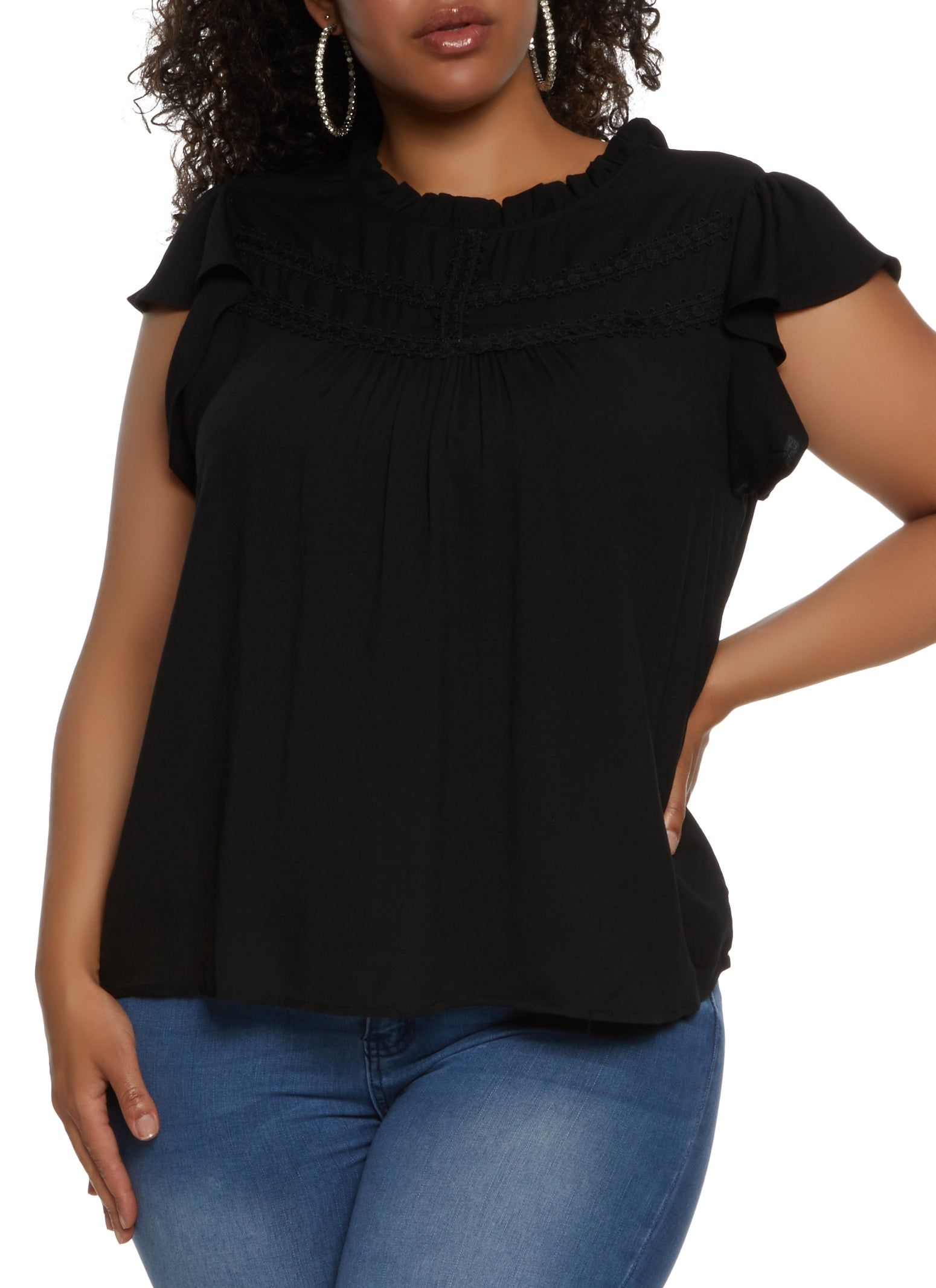 Plus Size Crochet Detail Yoke Blouse sold by Rainbow