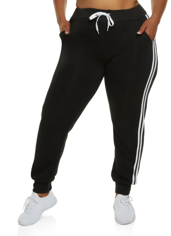 Plus Size Varsity Striped Side Joggers sold by Rainbow