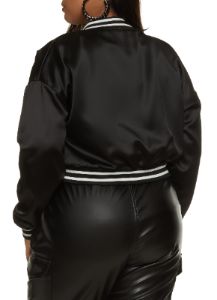 Plus Size Graphic Patch Cropped Varsity Jacket sold by Rainbow