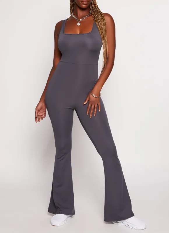 Square Neck Flared Leg Jumpsuit sold by Rainbow