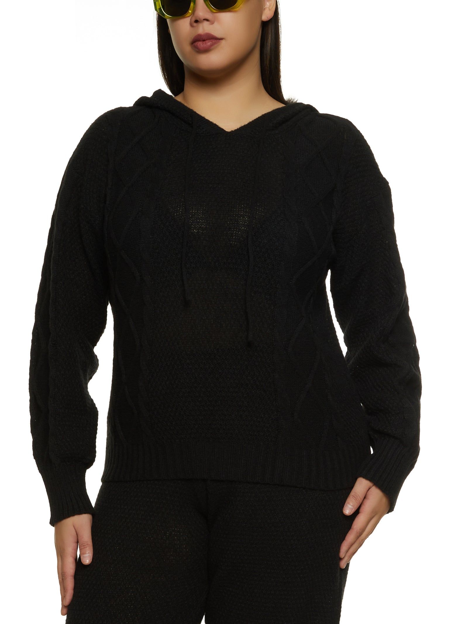 Plus Size Cable Knit Pullover Hoodie sold by Rainbow