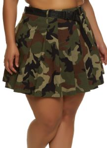 Plus Size Belted Camo Pleated Skirt sold by Rainbow