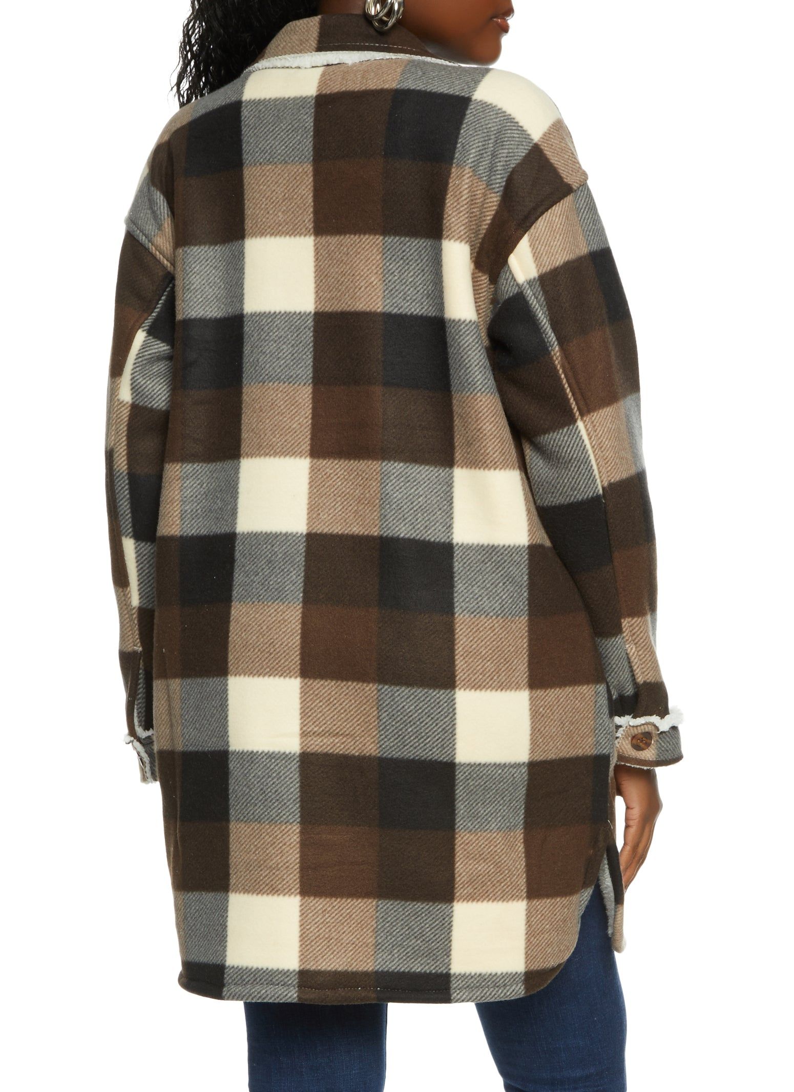 Plaid Brushed Knit Sherpa Lined Longline Shacket sold by Rainbow product image thumbnail 3