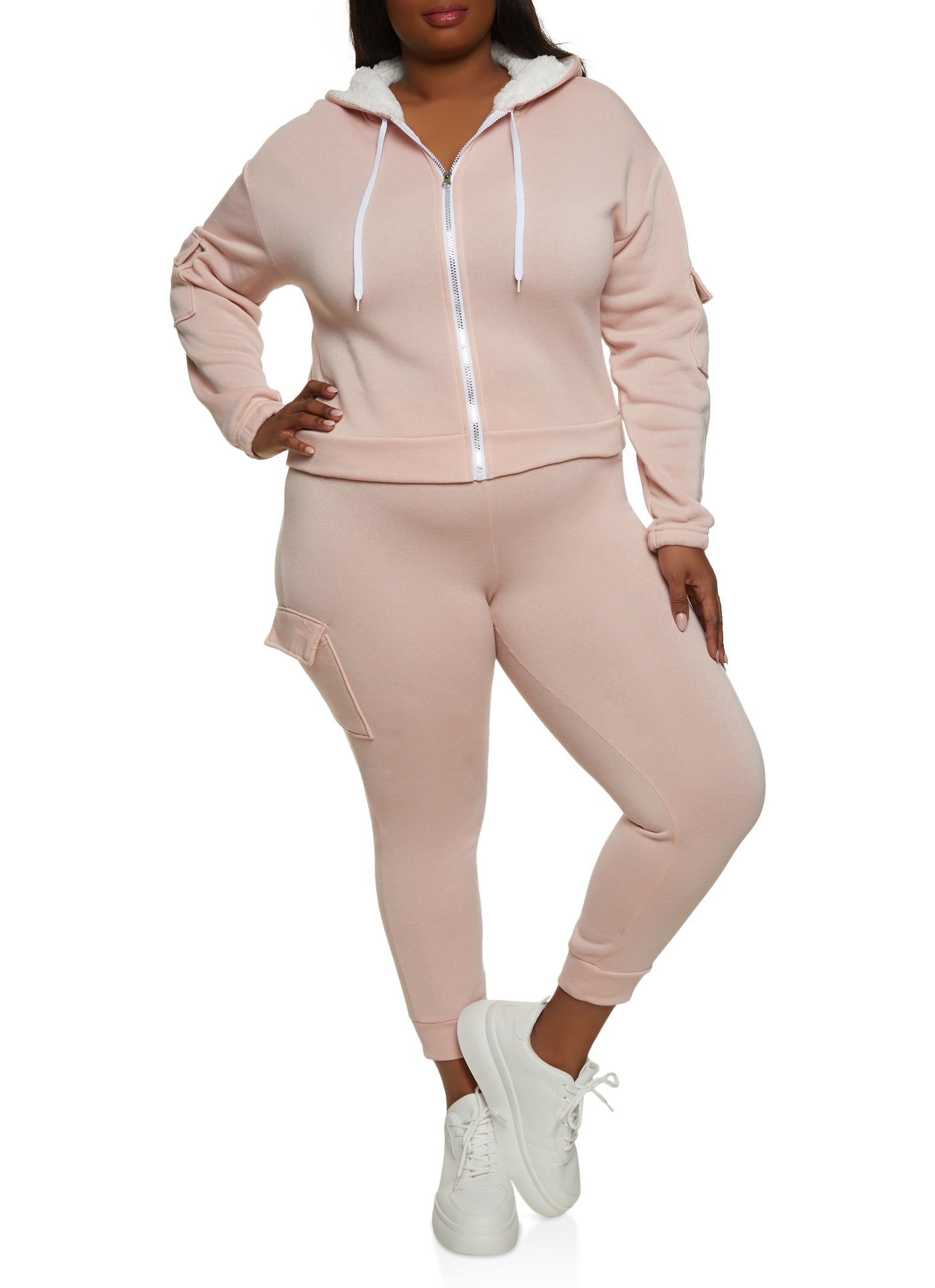 Plus Size Cargo Pocket Sleeve Zip Front Hoodie sold by Rainbow product image thumbnail 2