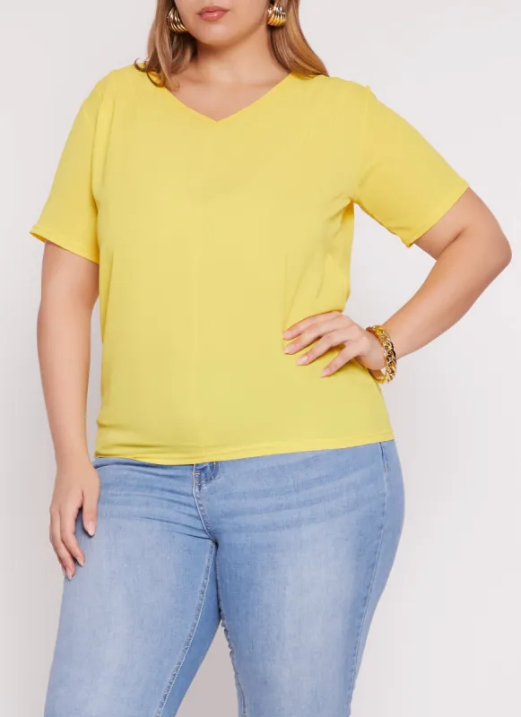 Plus Size V Neck Short Sleeve Tee sold by Rainbow
