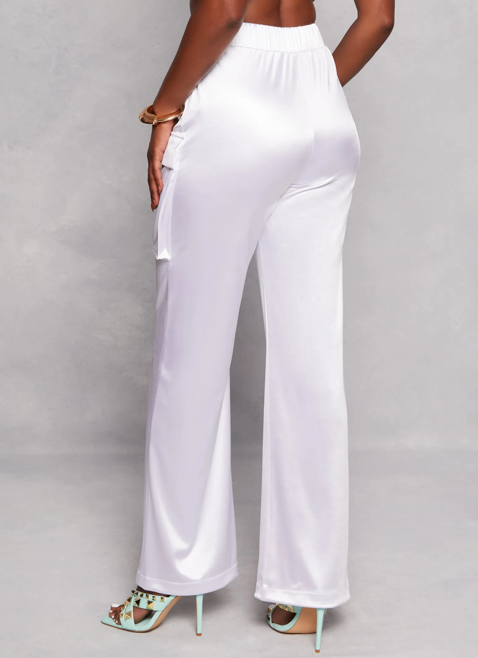 Satin High Waist Cargo Pocket Pants sold by Rainbow product image thumbnail 3
