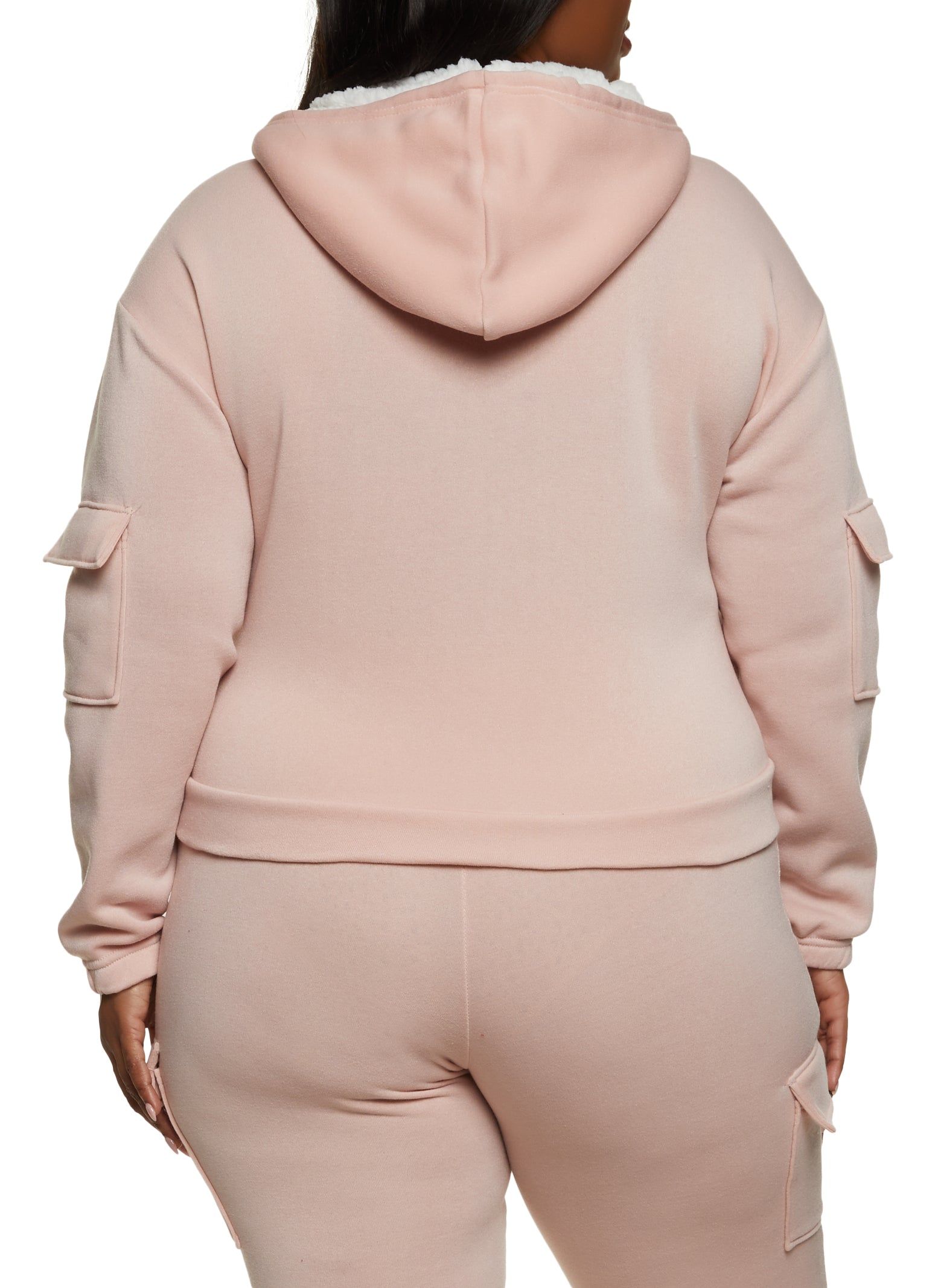 Plus Size Cargo Pocket Sleeve Zip Front Hoodie sold by Rainbow product image thumbnail 3