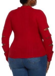 Plus Size Ribbed Laser Cut Button Front Top sold by Rainbow