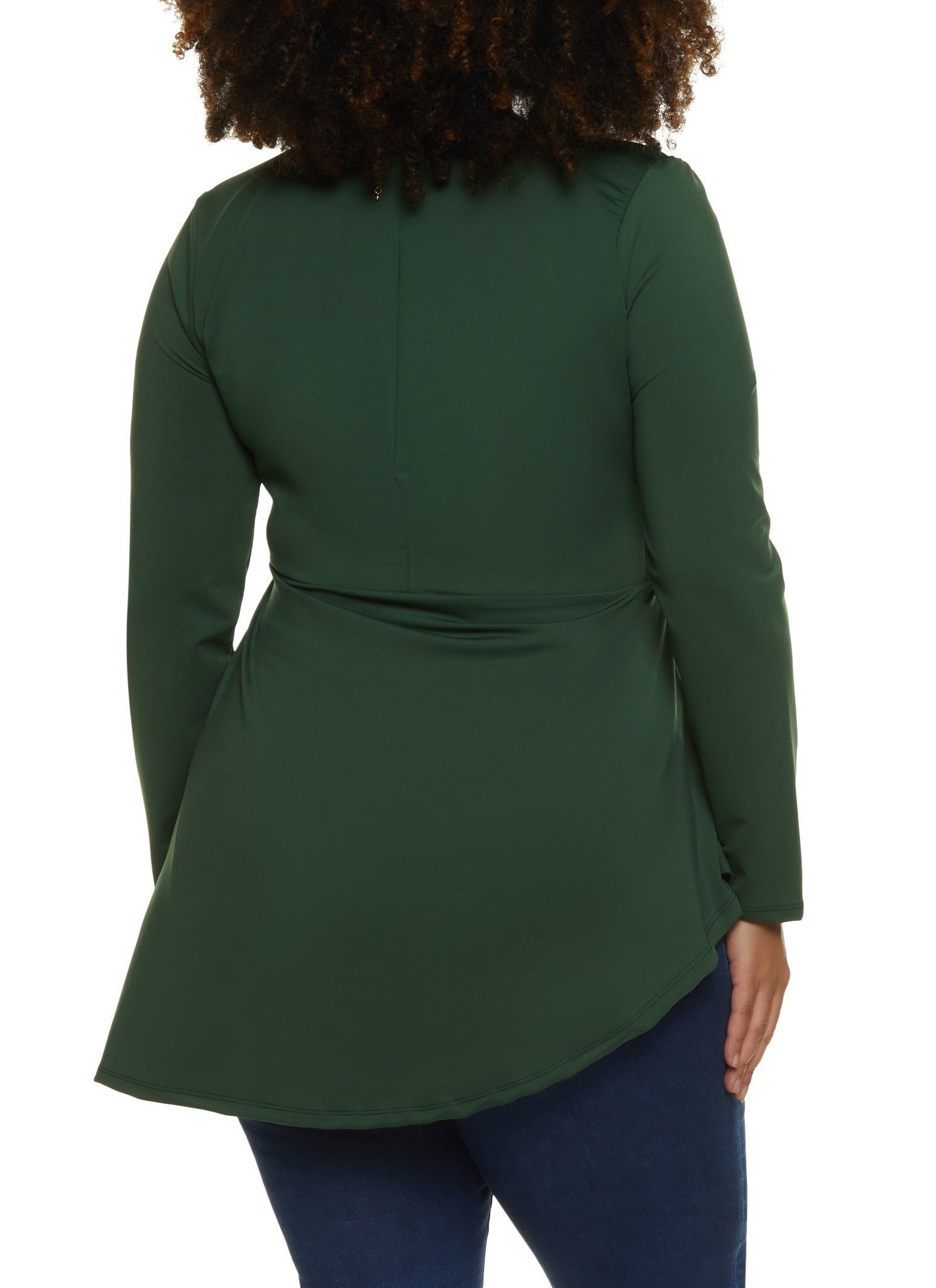 Plus Size Crepe Knit Long Sleeve Peplum Top with Necklace sold by Rainbow product image thumbnail 2