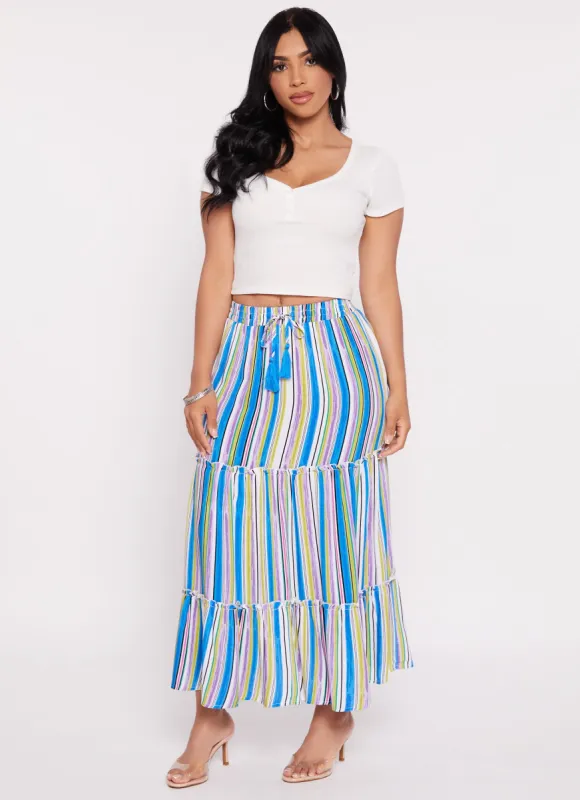 Stripe Tiered Maxi Skirt made by Rainbow