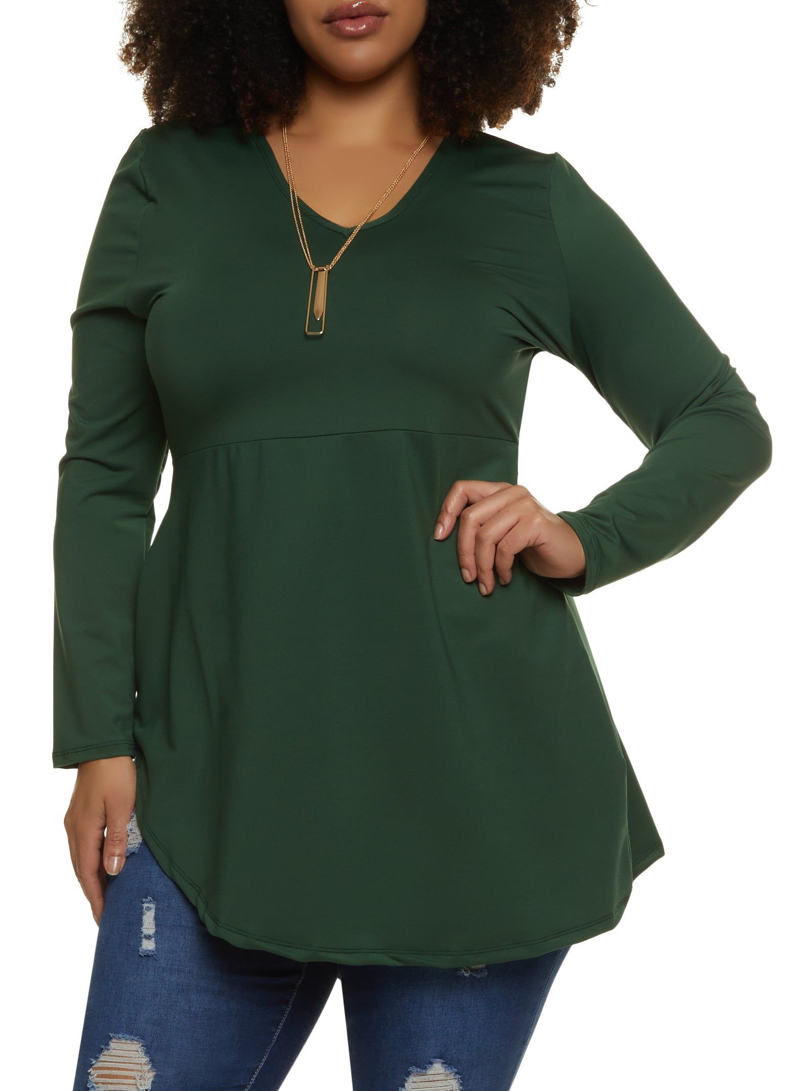 Plus Size Crepe Knit Long Sleeve Peplum Top with Necklace sold by Rainbow