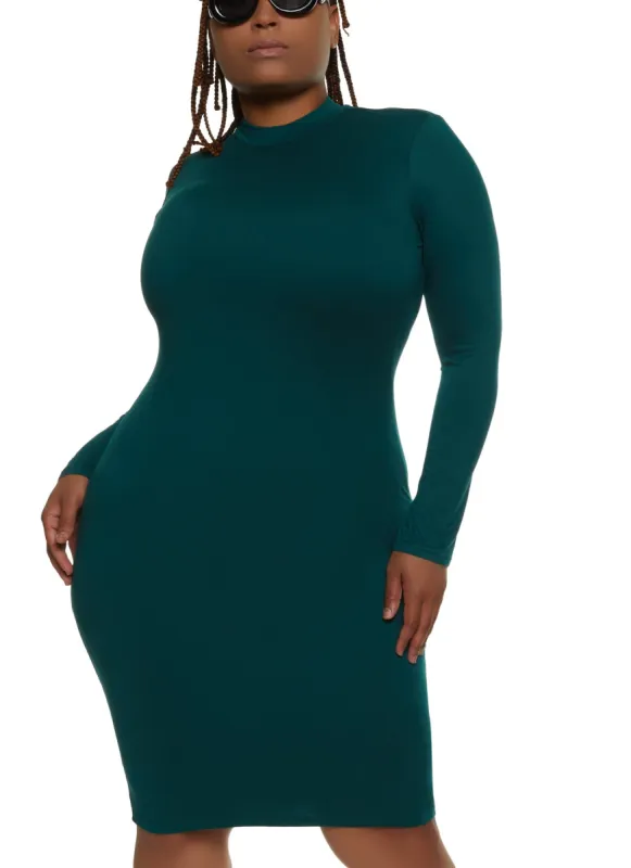Plus Size Mock Neck Midi Dress sold by Rainbow