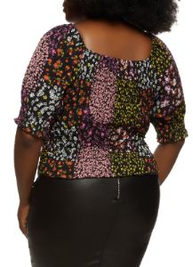Plus Size Floral Print Keyhole Tie Front Blouse sold by Rainbow