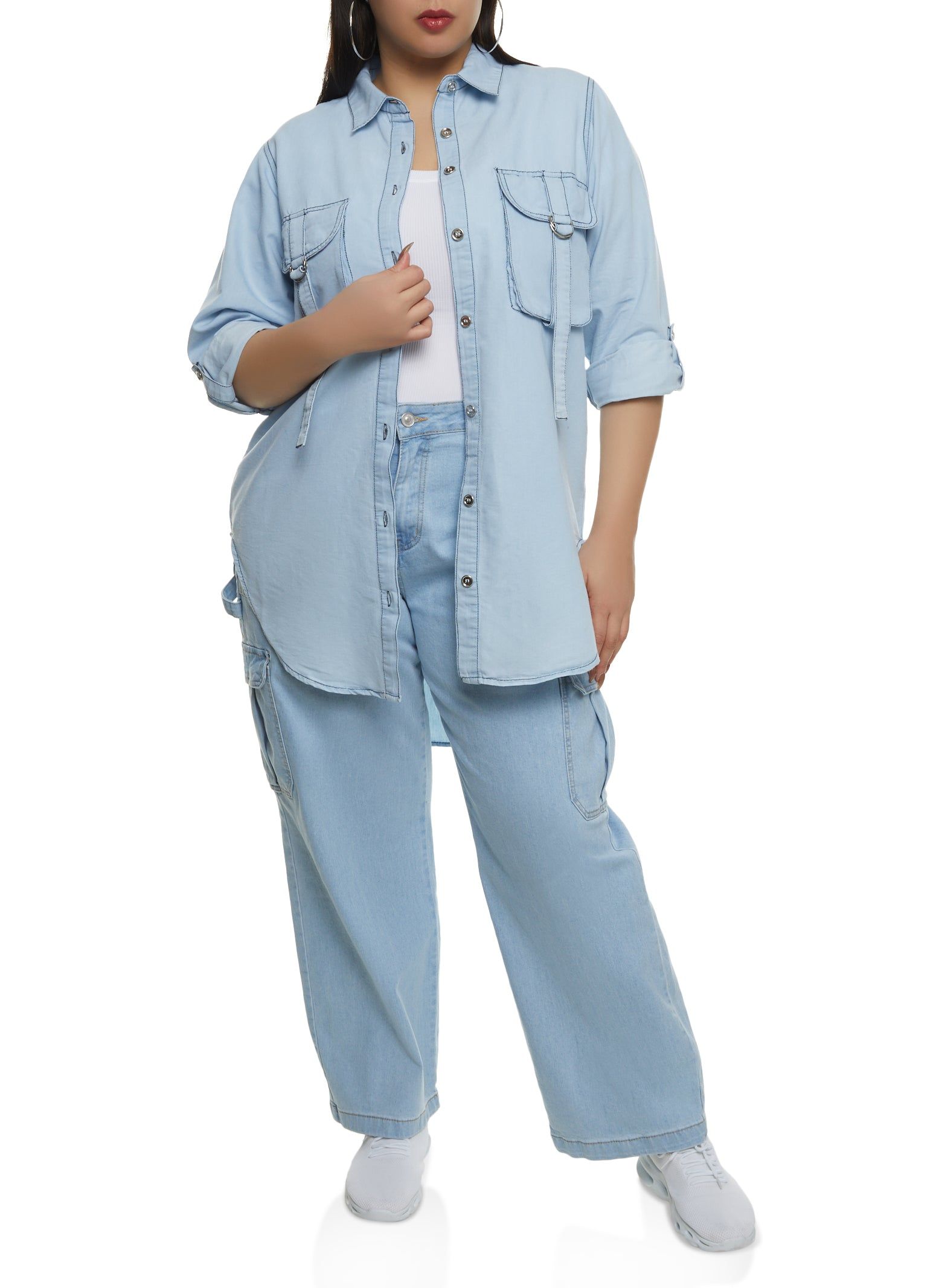 Plus Size Cargo Pocket Tunic Shirt sold by Rainbow product image thumbnail 2