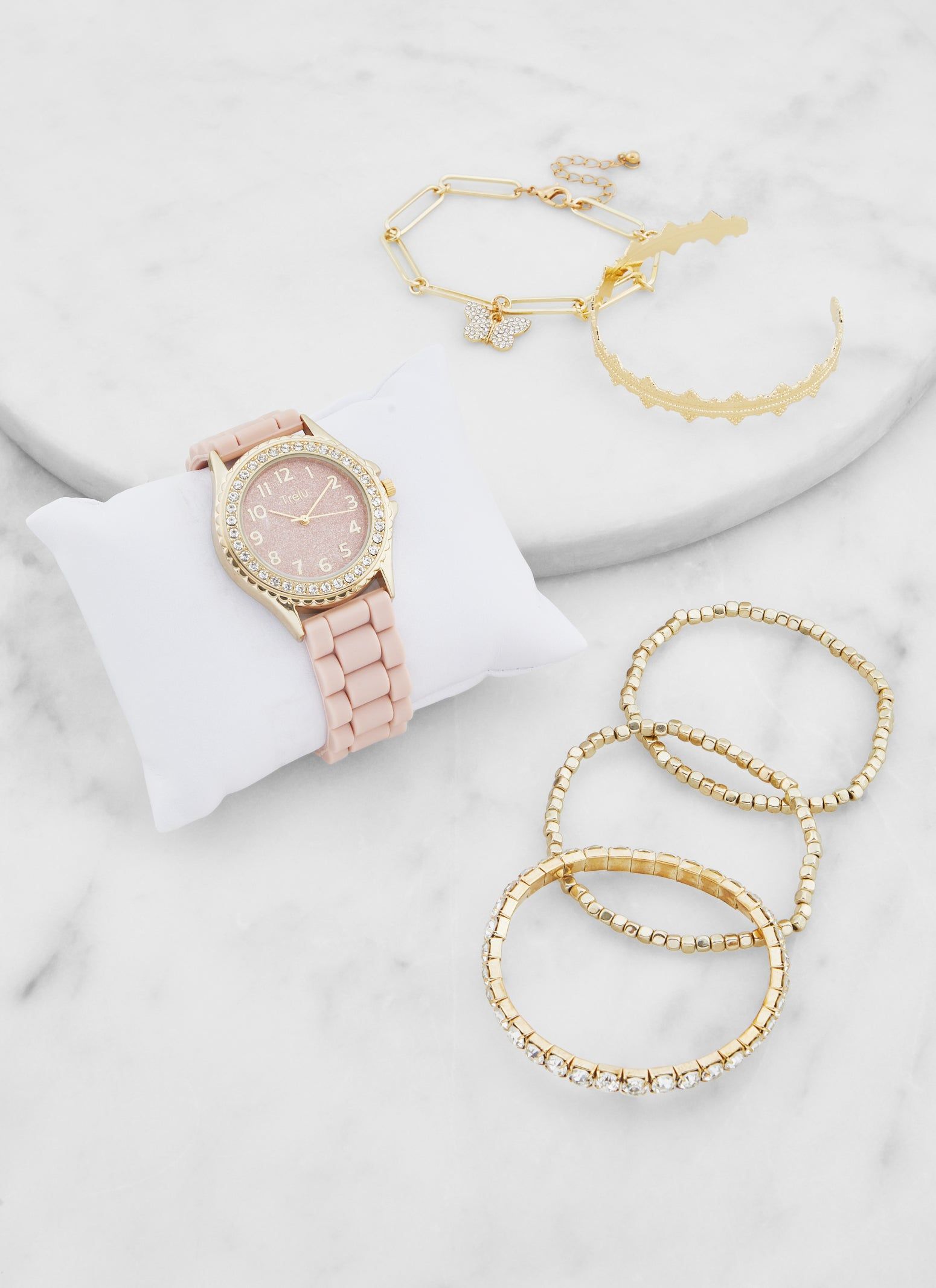 Rhinestone Trim Watch and Assorted Stretch Bracelets Set sold by Rainbow product image thumbnail 2