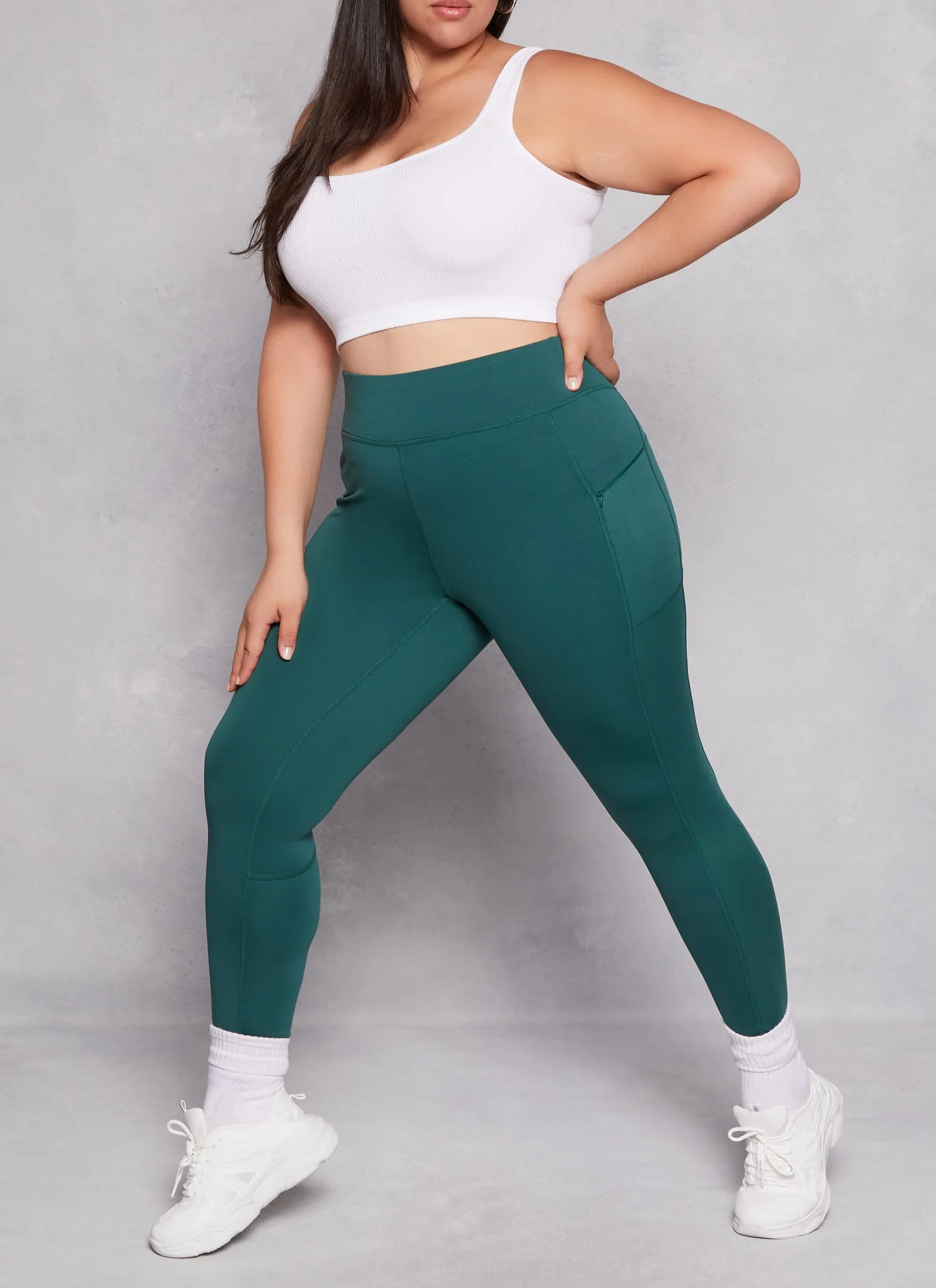 Plus Size High Waist Zip Pocket Leggings sold by Rainbow