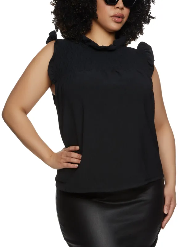Plus Size Smocked Sleeveless Blouse sold by Rainbow