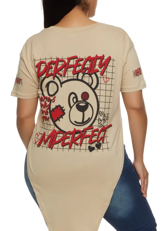 Plus Size Perfectly Imperfect Hanky Hem Back Graphic T Shirt sold by Rainbow