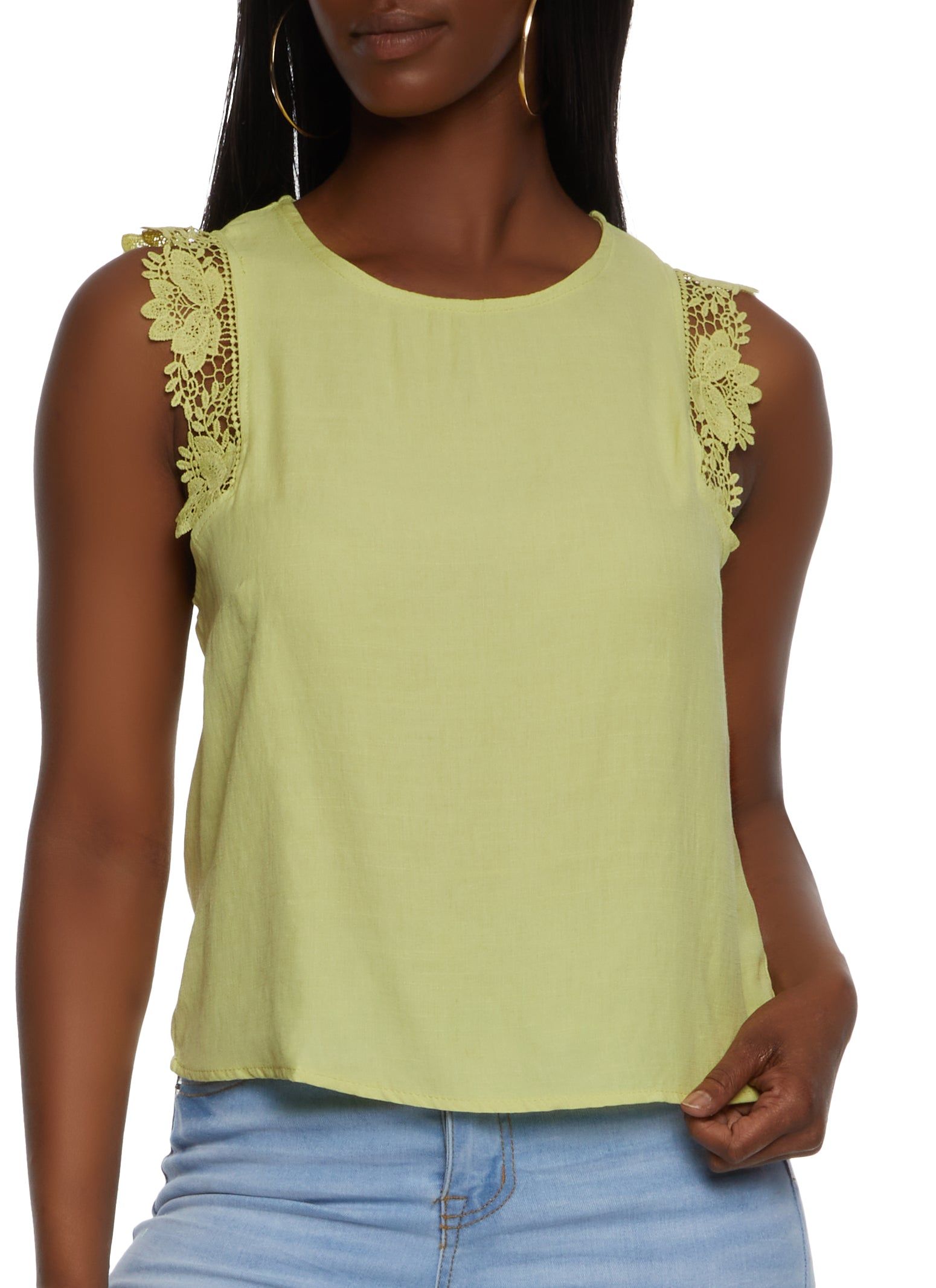 Sleeveless Floral Crochet Trim Blouse sold by Rainbow