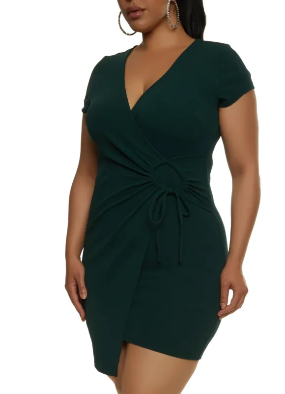 Plus Size Tie Front Mini Wrap Dress sold by Rainbow