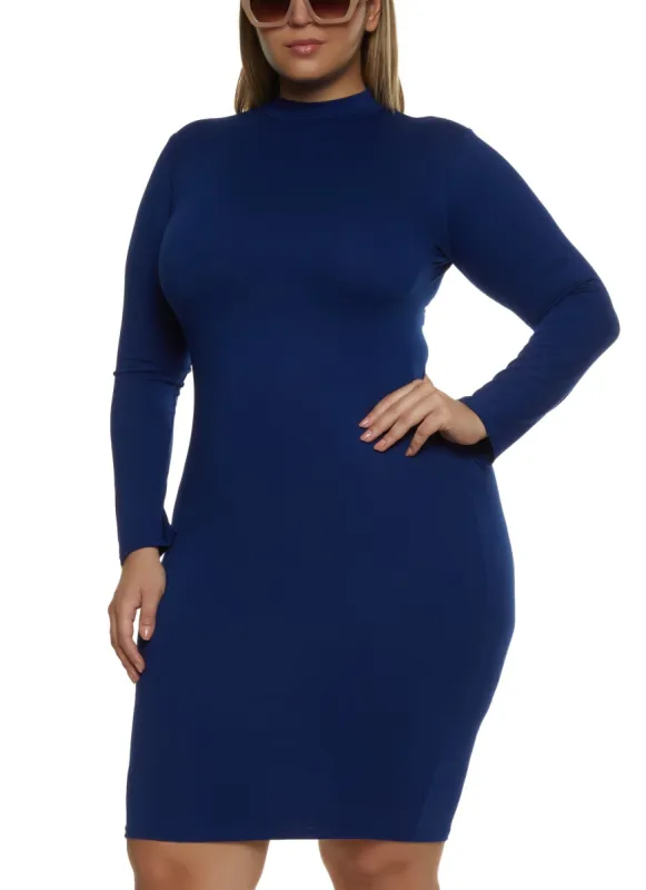 Plus Size Mock Neck Midi Dress sold by Rainbow