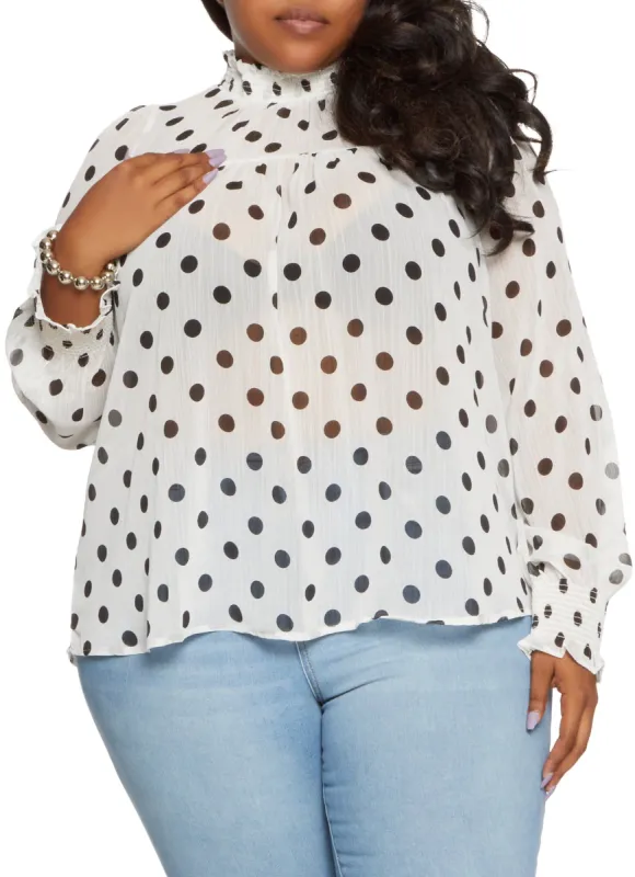 Plus Size Polka Dot Mock Neck Blouse sold by Rainbow