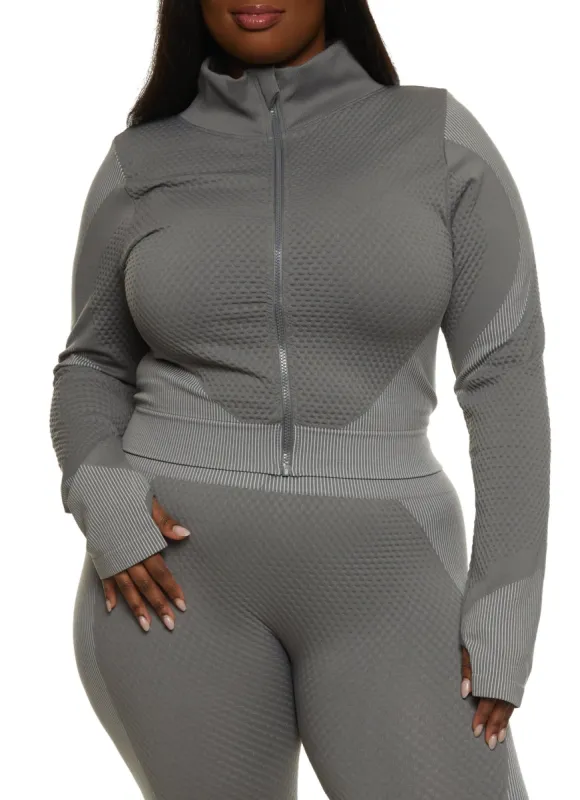Plus Size Seamless Striped Detail Track Jacket sold by Rainbow