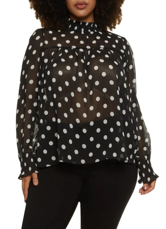 Plus Size Polka Dot Mock Neck Blouse sold by Rainbow
