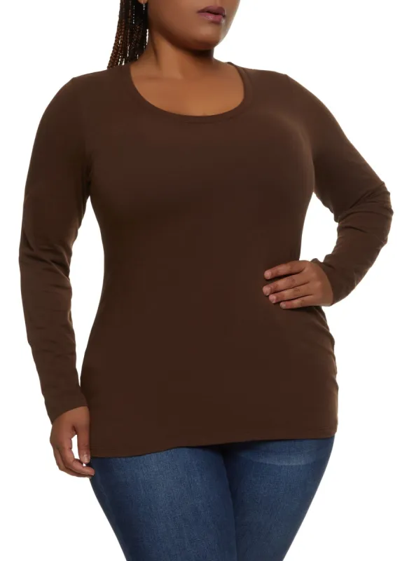 Plus Size Basic Long Sleeve Scoop Neck Top sold by Rainbow