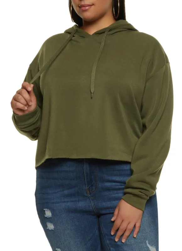 Plus Size Raw Hem Pullover Cropped Hoodie sold by Rainbow