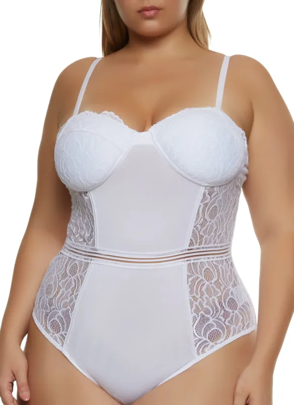 Plus Size Lace Cut Out Back Cami Bodysuit sold by Rainbow