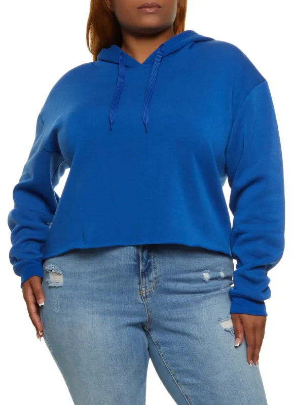 Plus Size Raw Hem Pullover Cropped Hoodie sold by Rainbow