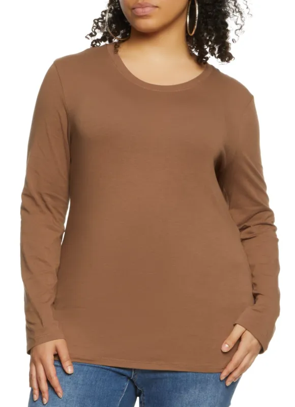 Plus Size Basic Crew Neck Long Sleeve Tee sold by Rainbow