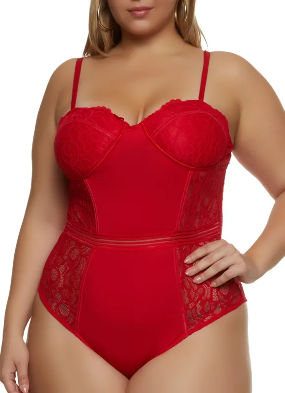 Plus Size Lace Cut Out Back Cami Bodysuit sold by Rainbow