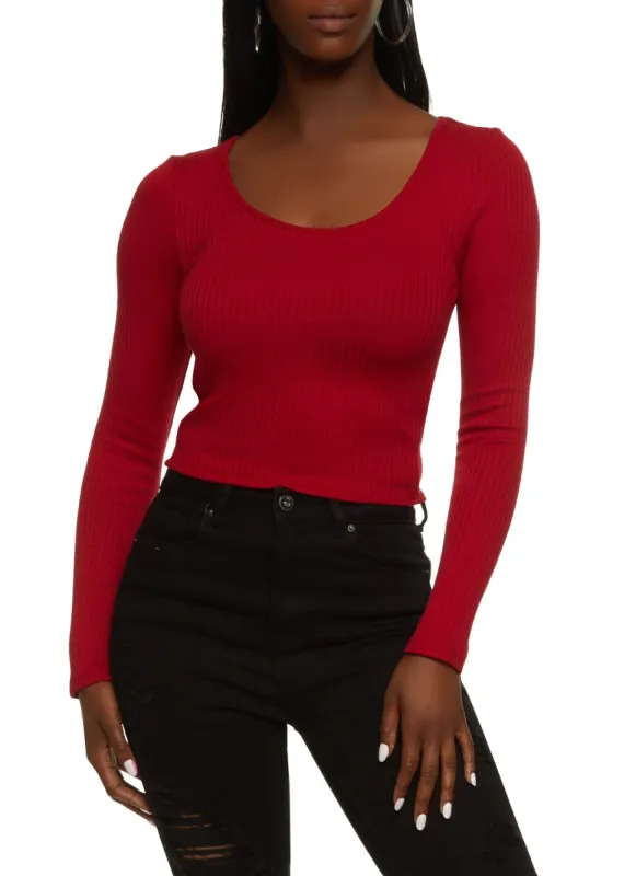 Ribbed Scoop Neck Long Sleeve Top sold by Rainbow