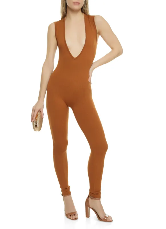 Sleeveless Plunge V Neck Catsuit sold by Rainbow