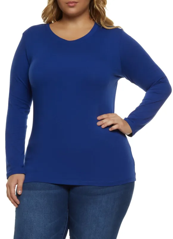Plus Size Basic Crew Neck Long Sleeve Tee sold by Rainbow