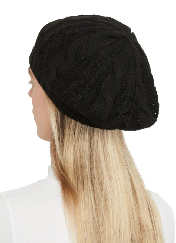 Solid Cable Knit Beret sold by Rainbow