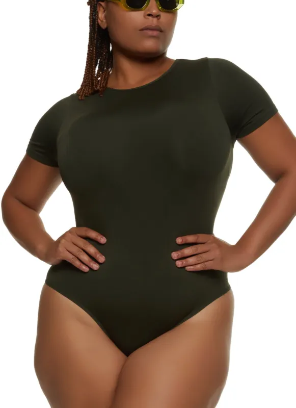 Plus Size Seamless Crew Neck Bodysuit sold by Rainbow