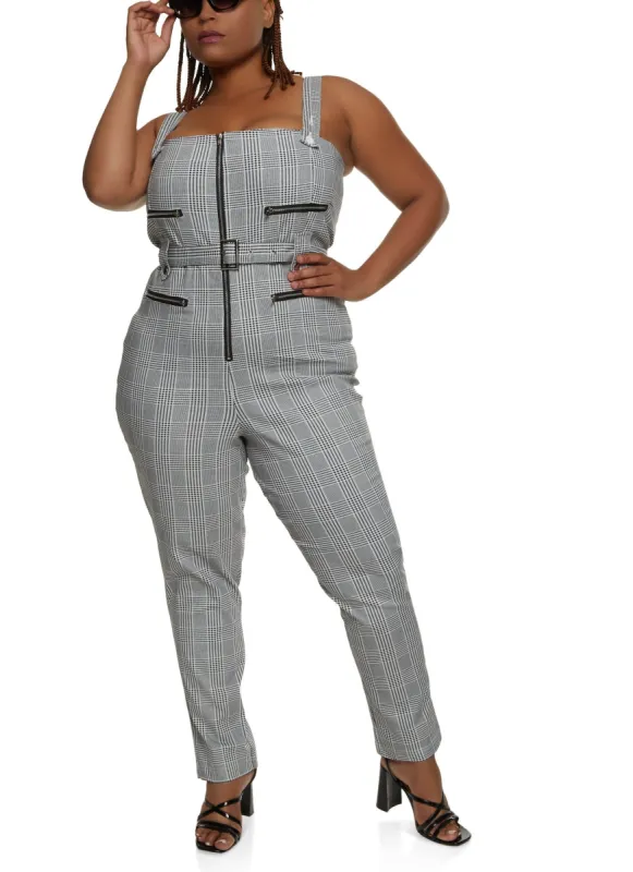 Plus Size Zip Detail Tie Waist Belted Jumpsuit sold by Rainbow