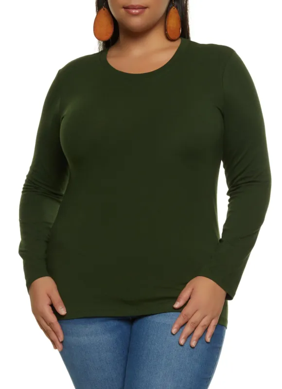Plus Size Basic Crew Neck Long Sleeve Tee sold by Rainbow