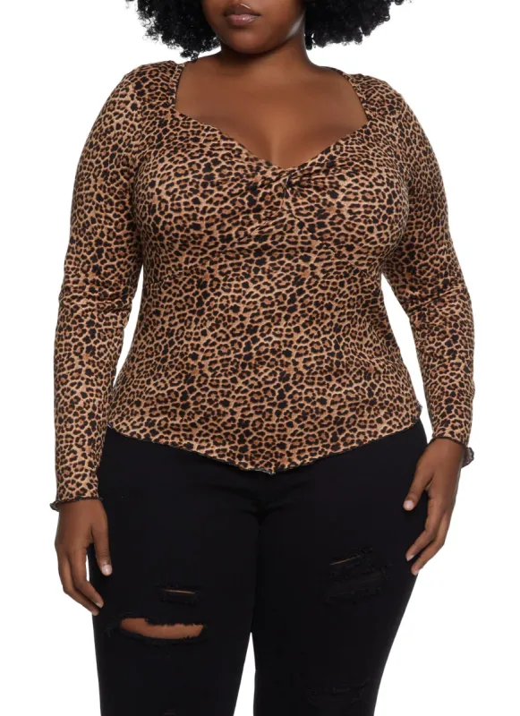 Plus Size Printed Twist Front Top sold by Rainbow