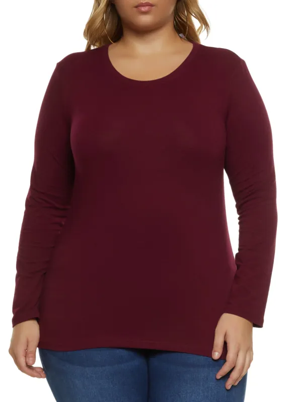 Plus Size Basic Crew Neck Long Sleeve Tee sold by Rainbow