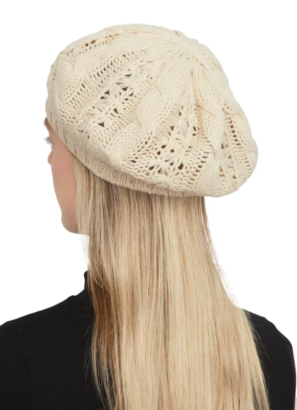 Solid Cable Knit Beret sold by Rainbow